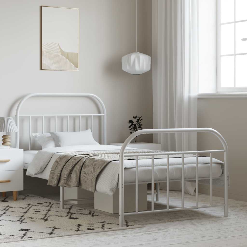 sengeramme med sengegavl og fodgærde 100x190 cm metal hvid