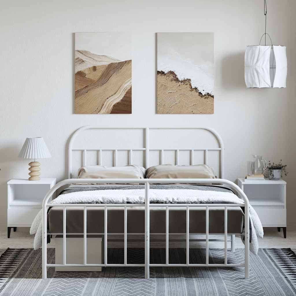 sengeramme med sengegavl og fodgærde 135x190 cm metal hvid