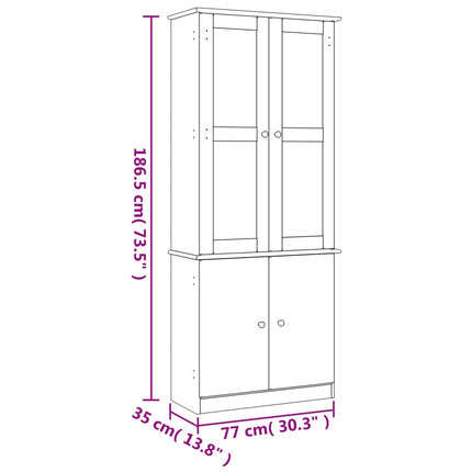 vitrineskab ALTA 77x35x186,5 cm massivt fyrretræ
