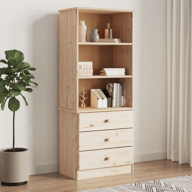 bogreol med skuffer ALTA 60x35x142 cm massivt fyrretræ
