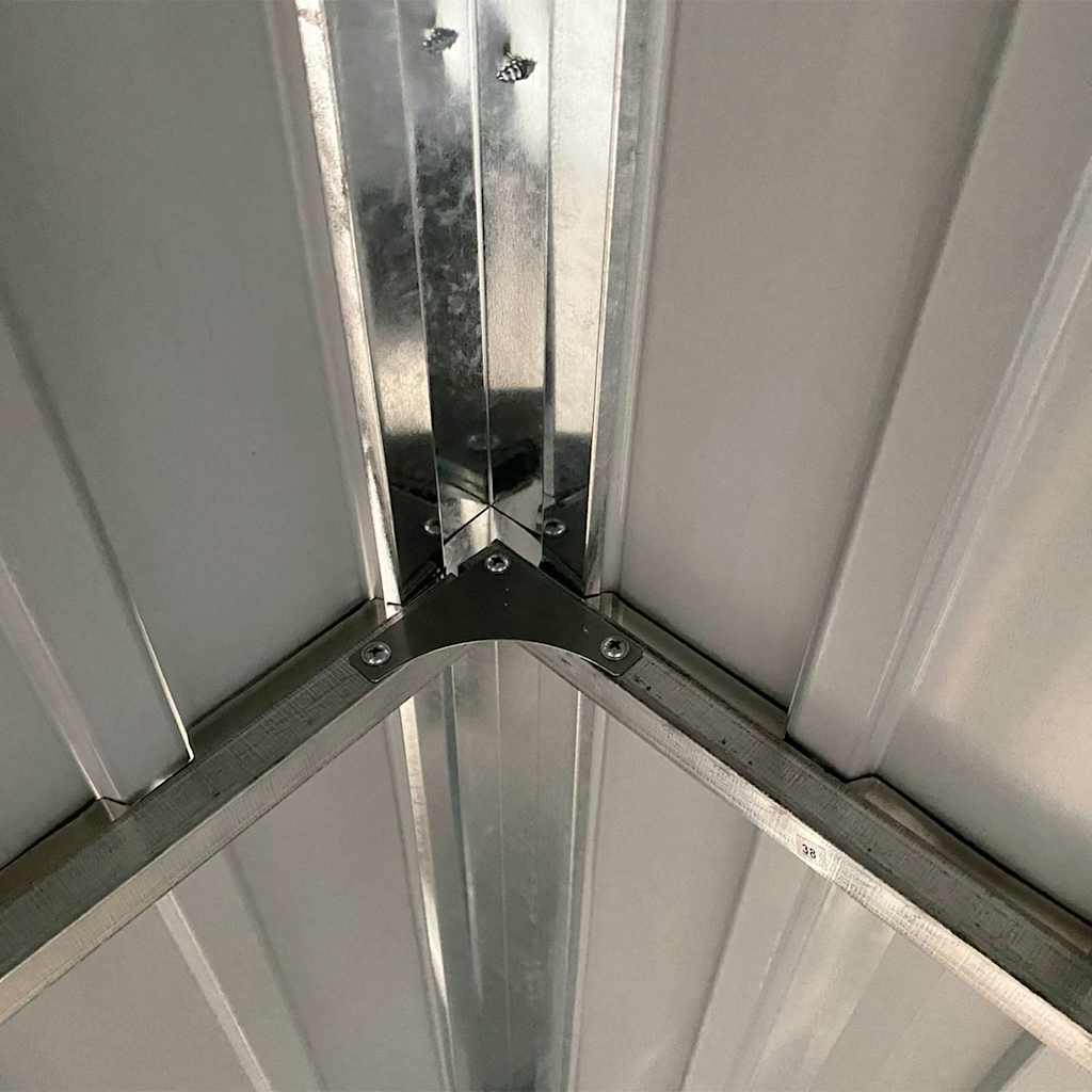 haveskur med forlænget tag lysegrå 277x107x181 cm stål