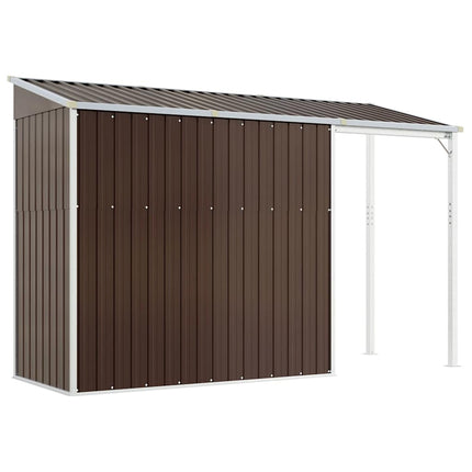 haveskur med udvidet tag 277x107x181 cm stål brun