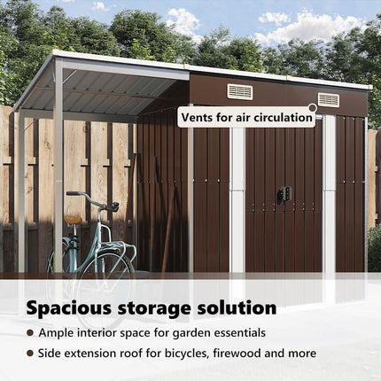 haveskur med udvidet tag 277x107x181 cm stål brun