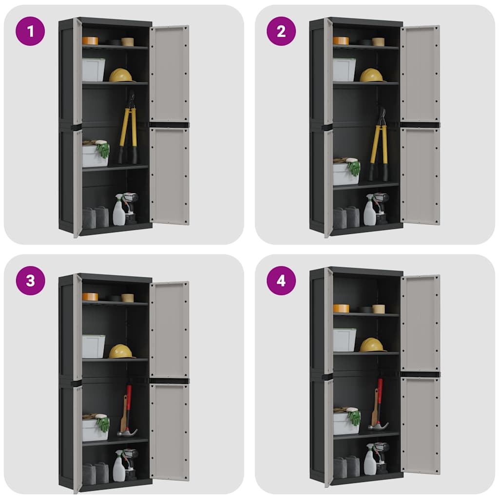 haveskab 65x37x165 cm PP grå og sort
