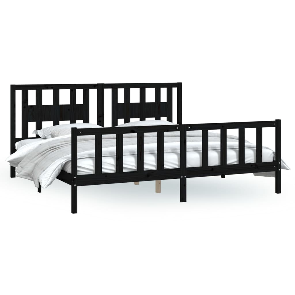 sengeramme med sengegavl 200x200 cm massivt fyrretræ sort