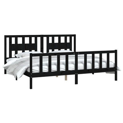 sengeramme med sengegavl 200x200 cm massivt fyrretræ sort