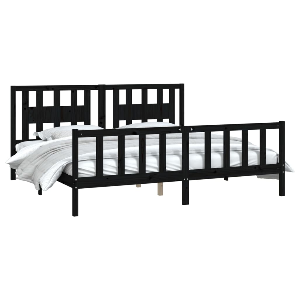 sengeramme med sengegavl 200x200 cm massivt fyrretræ sort