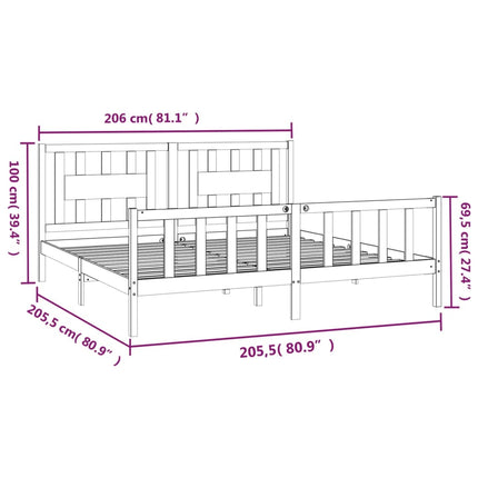 sengeramme med sengegavl 200x200 cm massivt fyrretræ sort