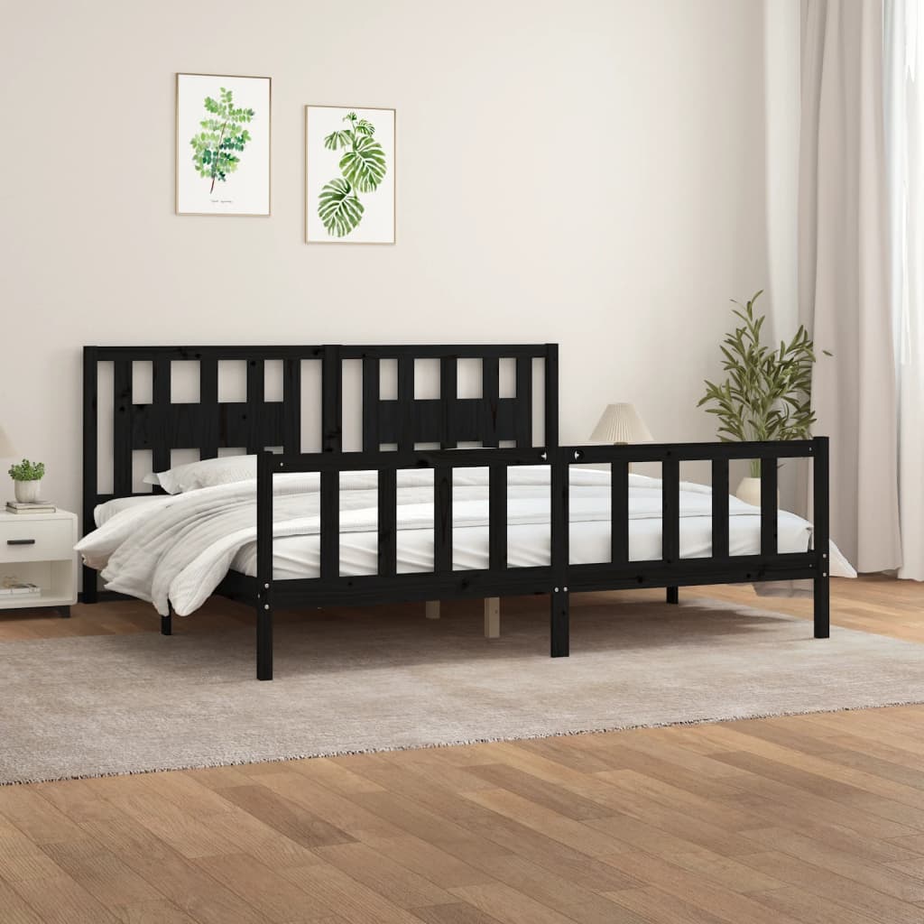sengeramme med sengegavl 200x200 cm massivt fyrretræ sort