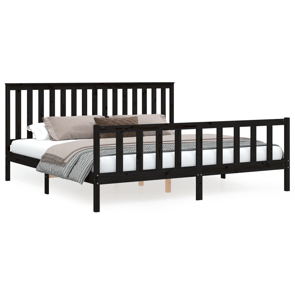 sengeramme med sengegavl 200x200 cm massivt fyrretræ sort