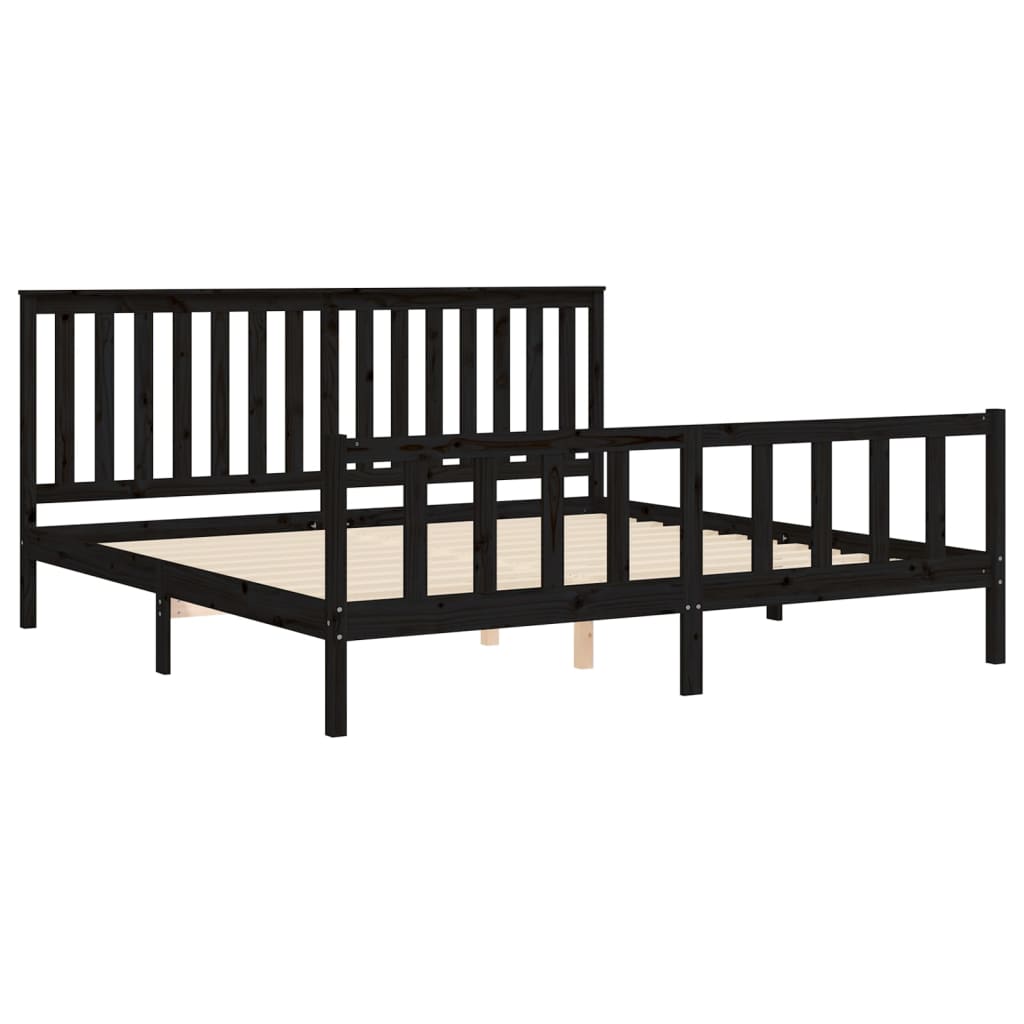 sengeramme med sengegavl 200x200 cm massivt fyrretræ sort