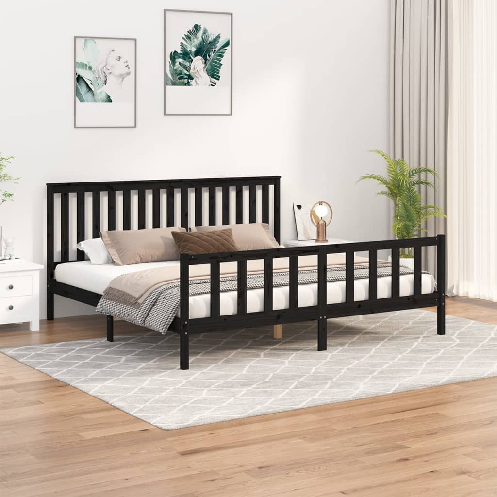 sengeramme med sengegavl 200x200 cm massivt fyrretræ sort