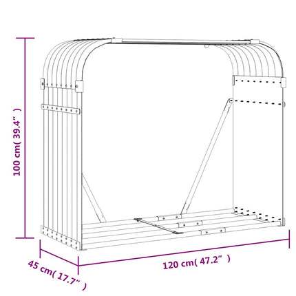 brændestativ 120x45x100 cm galvaniseret stål lysegrå