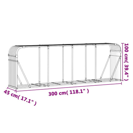 brændeholder lysegrå 300x45x100 cm galvaniseret stål
