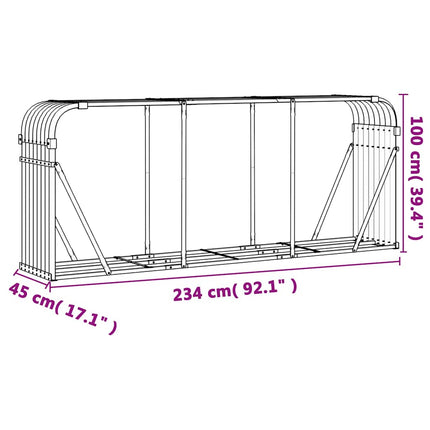 brændestativ 234x45x100 cm galvaniseret stål sølvfarvet