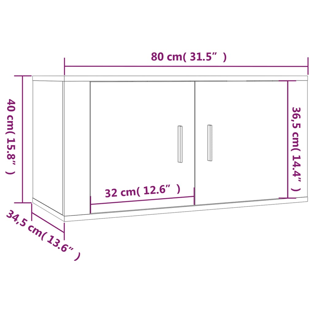 væghængte tv-skabe 3 stk. 80x34,5x40 cm sonoma-eg