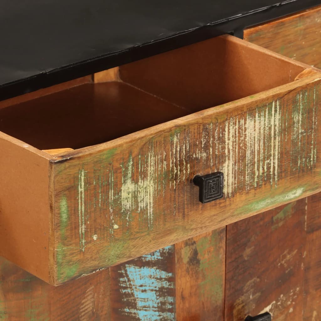 skænk 140x35x70 cm massivt genbrugstræ og metal