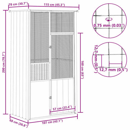 fuglebur 115x78x200 cm galvaniseret stål grå