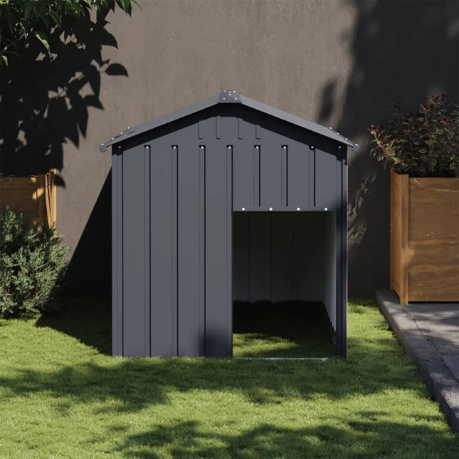 hundehus med tag 117x153x123 cm galvaniseret stål antracitgrå