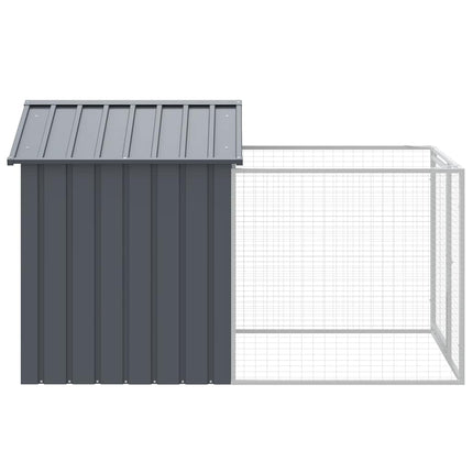 hundehus med løbegård 117x201x123 cm galvaniseret stål antracit