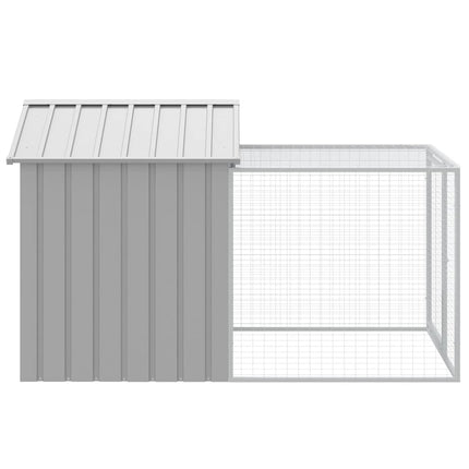 hønsebur med løbegård lysegrå 117x201x123 cm galvaniseret stål