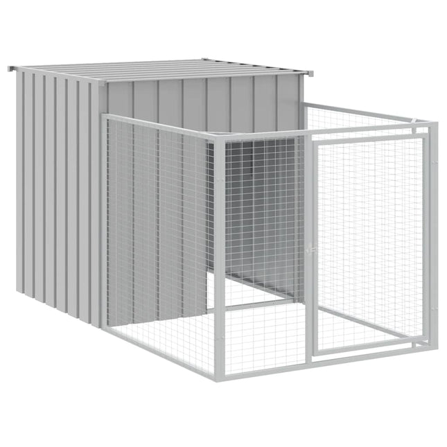 hundehus med løbegård lysegrå 110x201x110 cm galvaniseret stål