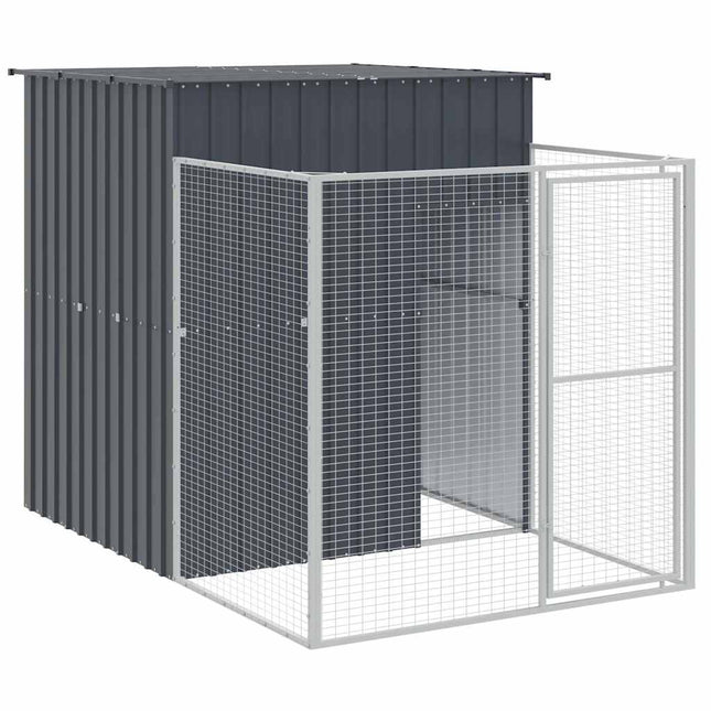 hundehus med løbegård 165x251x181 cm galvaniseret stål antracit