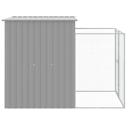 hundehus med løbegård 165x251x181 cm galvaniseret stål lysegrå