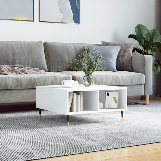 sofabord 60x60x30 cm konstrueret træ hvid højglans