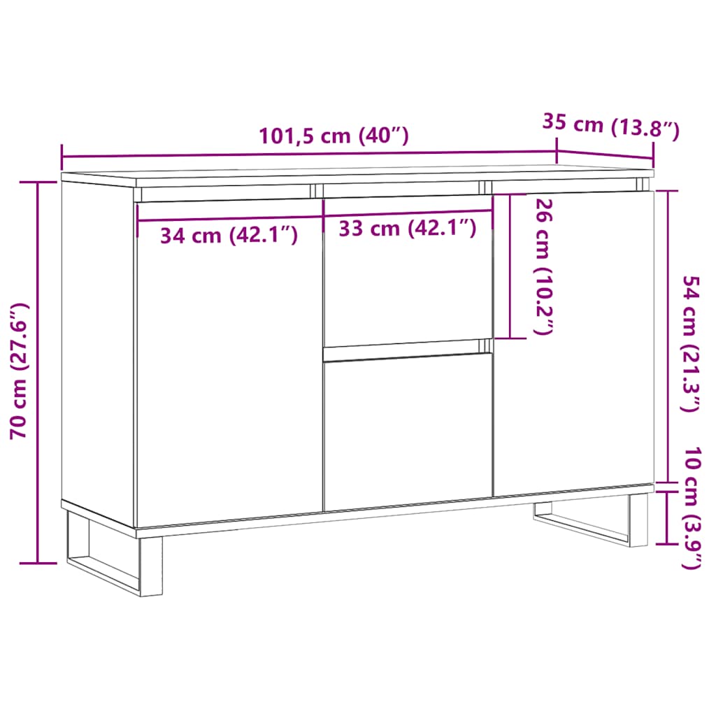 skænk 101,5x35x70 cm konstrueret træ betongrå
