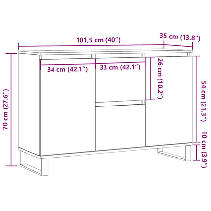 skænk 101,5x35x70 cm konstrueret træ betongrå