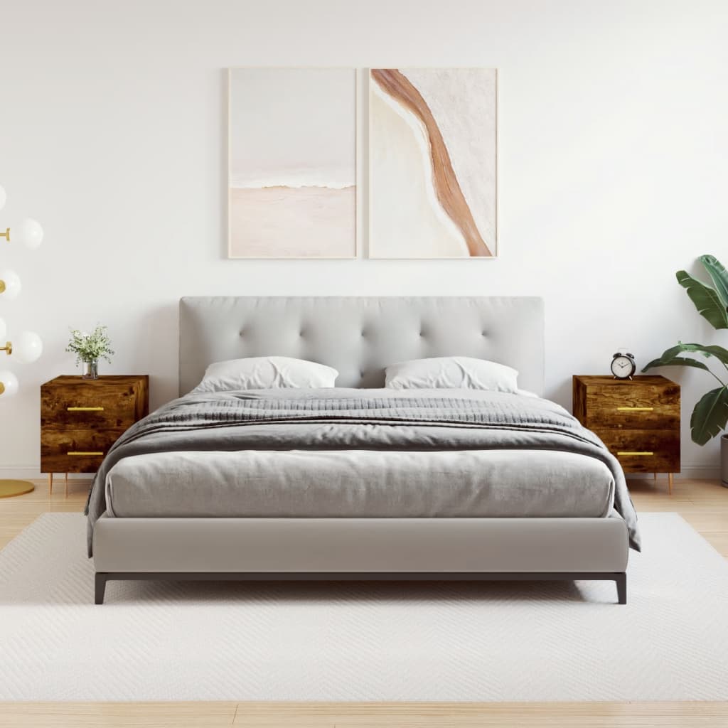 sengeborde 2 stk. 40x35x47,5 cm konstrueret træ røget egetræ