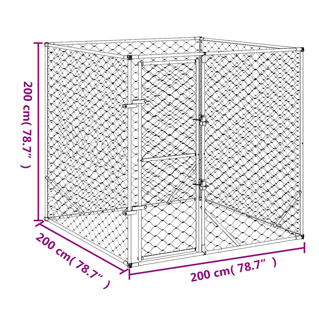 udendørs hundegård 2x2x2 m galvaniseret stål sølvfarvet