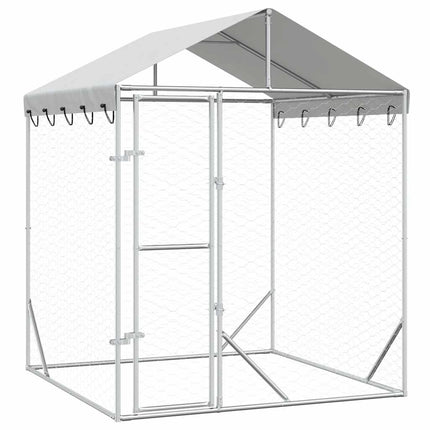 udendørs hundegård med tag 2x2x2,5 m galvaniseret stål sølv