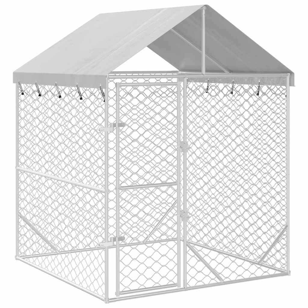udendørs hundegård med tag 2x2x2,5 m galvaniseret stål sølv
