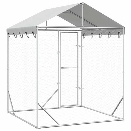 udendørs hundegård med tag 2x2x2,5 m galvaniseret stål sølv