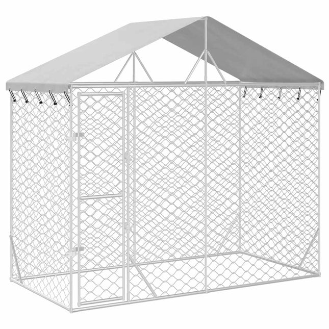 udendørs hundegård med tag 3x1,5x2,5 m galvaniseret stål sølv