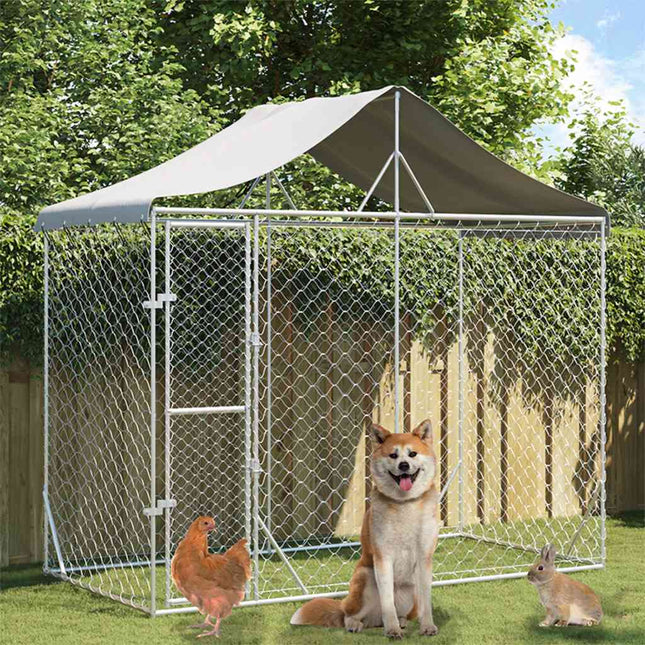 udendørs hundegård med tag 3x1,5x2,5 m galvaniseret stål sølv