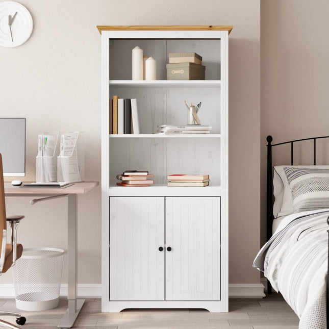 bogreol BODO 82x40x173 cm massivt fyrretræ hvid og brun