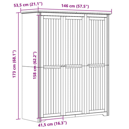 klædeskab BODO 146x53,5x173 cm massivt fyrretræ hvid