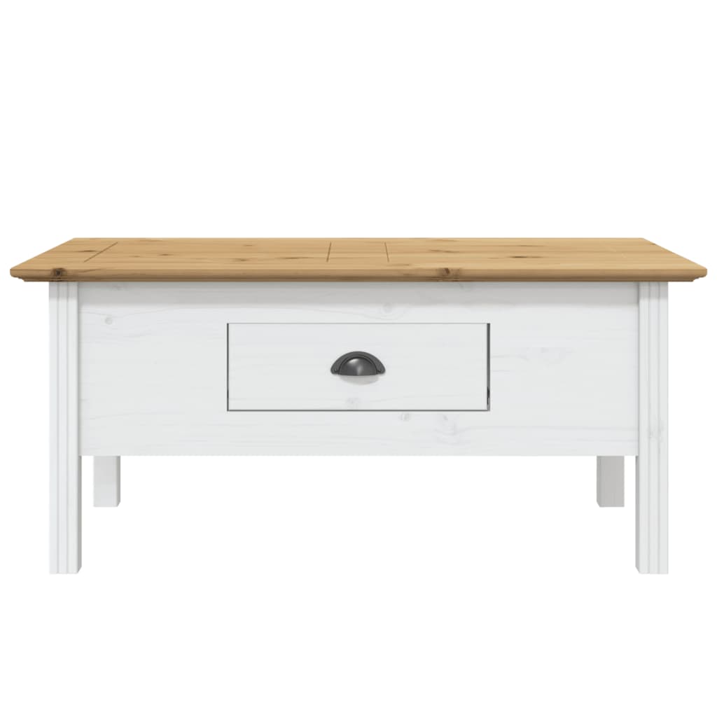 sofabord BODO 100x55x46 cm massivt fyrretræ hvid og brun