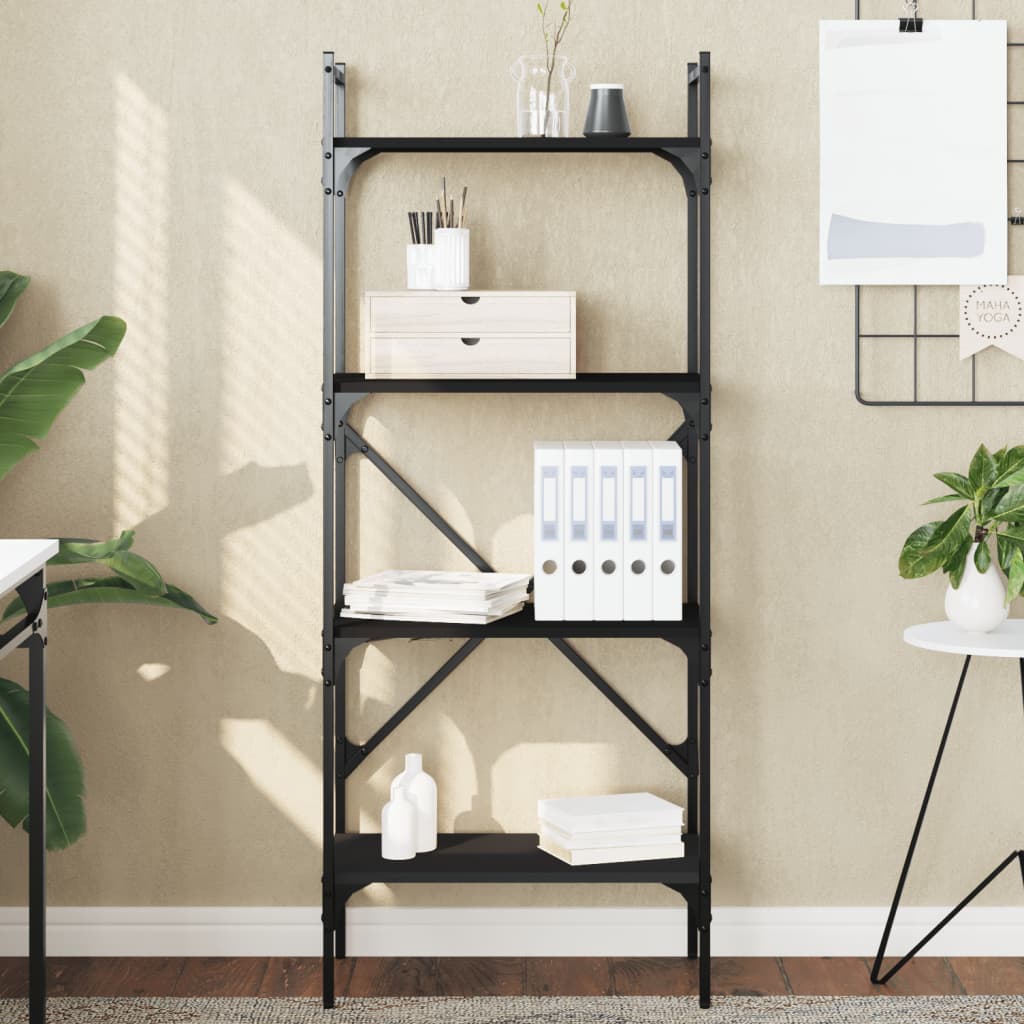 Bogreol med 4 hylder - 56 × 31,5 × 138,5 cm - konstrueret træ, sort