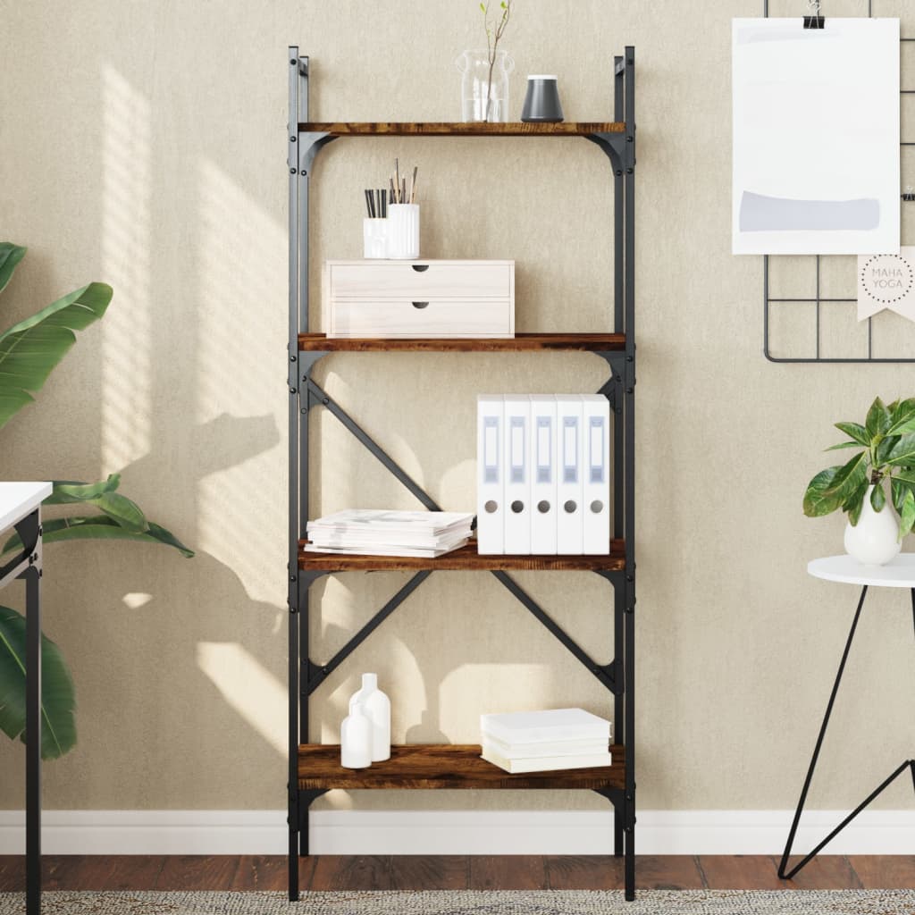 Bogreol med 4 hylder - 56×31,5×138,5 cm i røget eg, konstrueret træ og stål