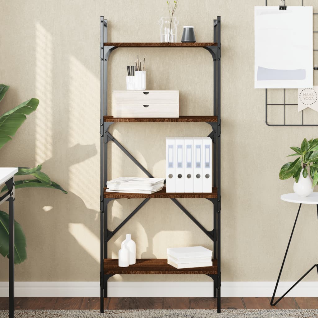 Bogreol med 4 hylder - 56 × 31,5 × 138,5 cm - konstrueret træ i brun eg