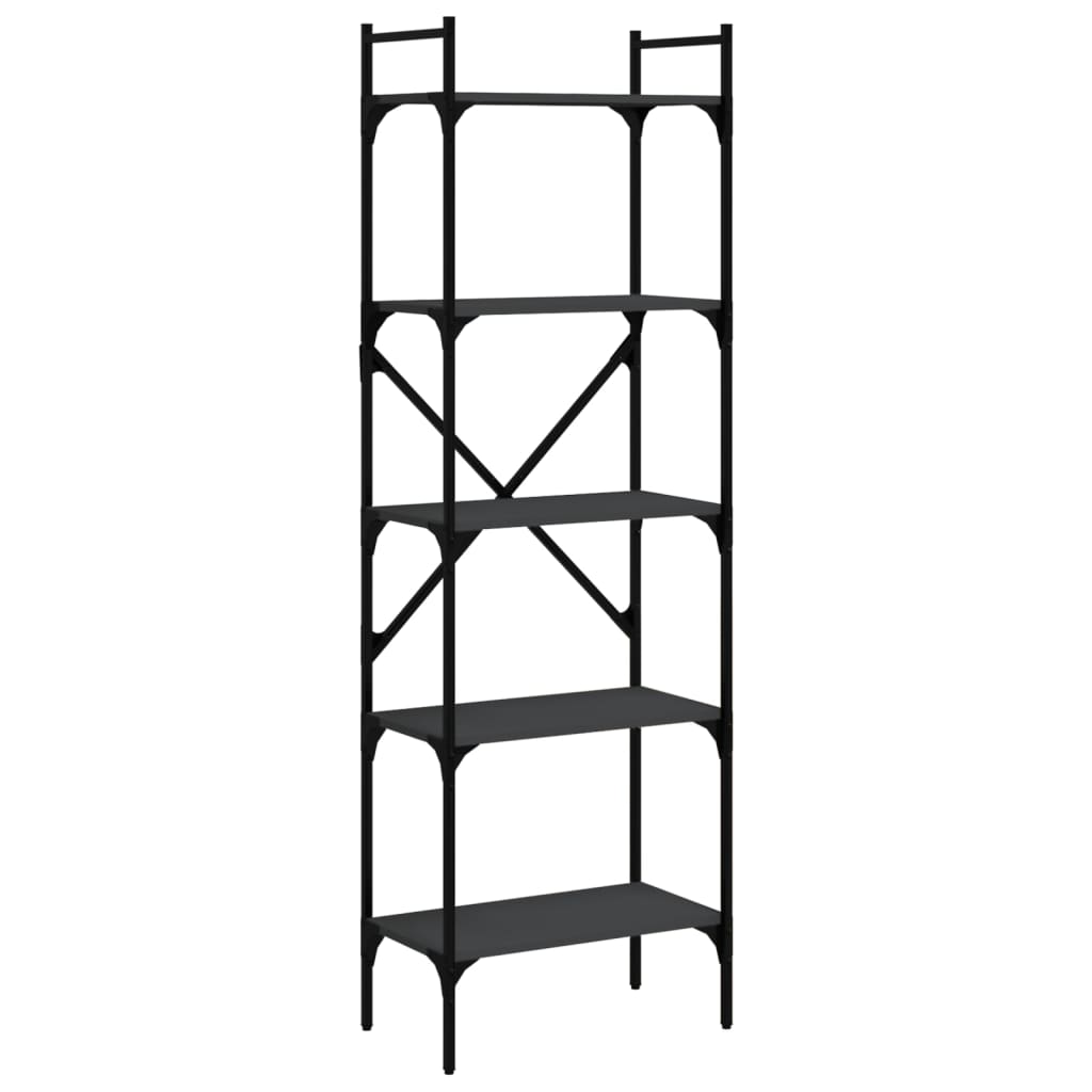 bogreol med 5 hylder 56x31,5x174 cm konstrueret træ sort billede