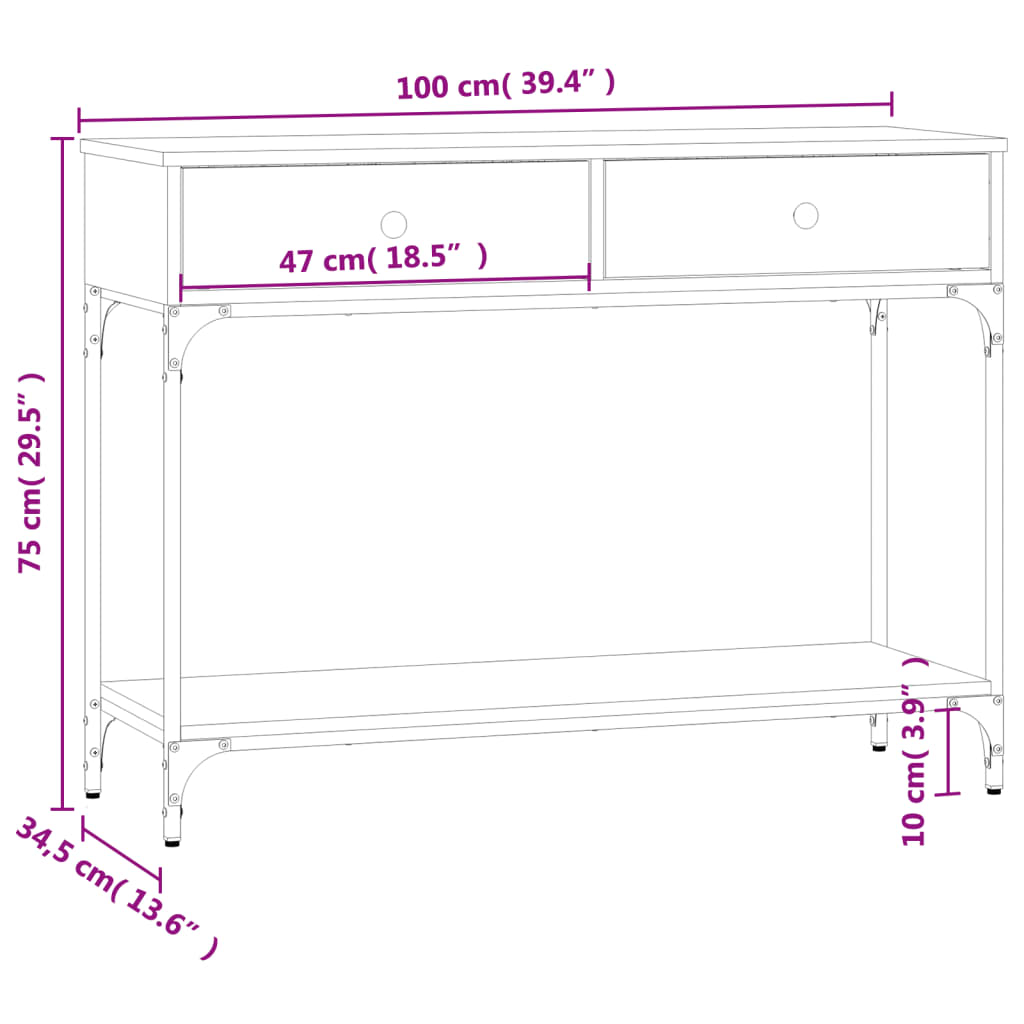 konsolbord 100x34,5x75 cm konstrueret træ sort