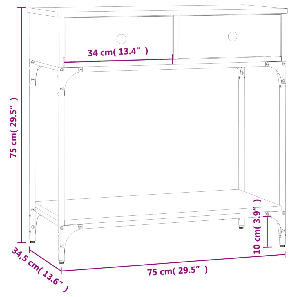 konsolbord 75x34,5x75 cm konstrueret træ sonoma-eg