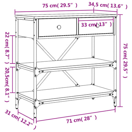 konsolbord 75x34,5x75 cm konstrueret træ røget egetræsfarve