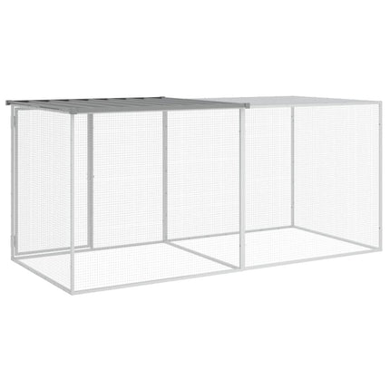 hønsebur med tag 203x98x90 cm galvaniseret stål lysegrå