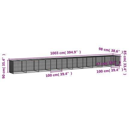 hønsebur med tag 1003x98x90 cm galvaniseret stål antracitgrå